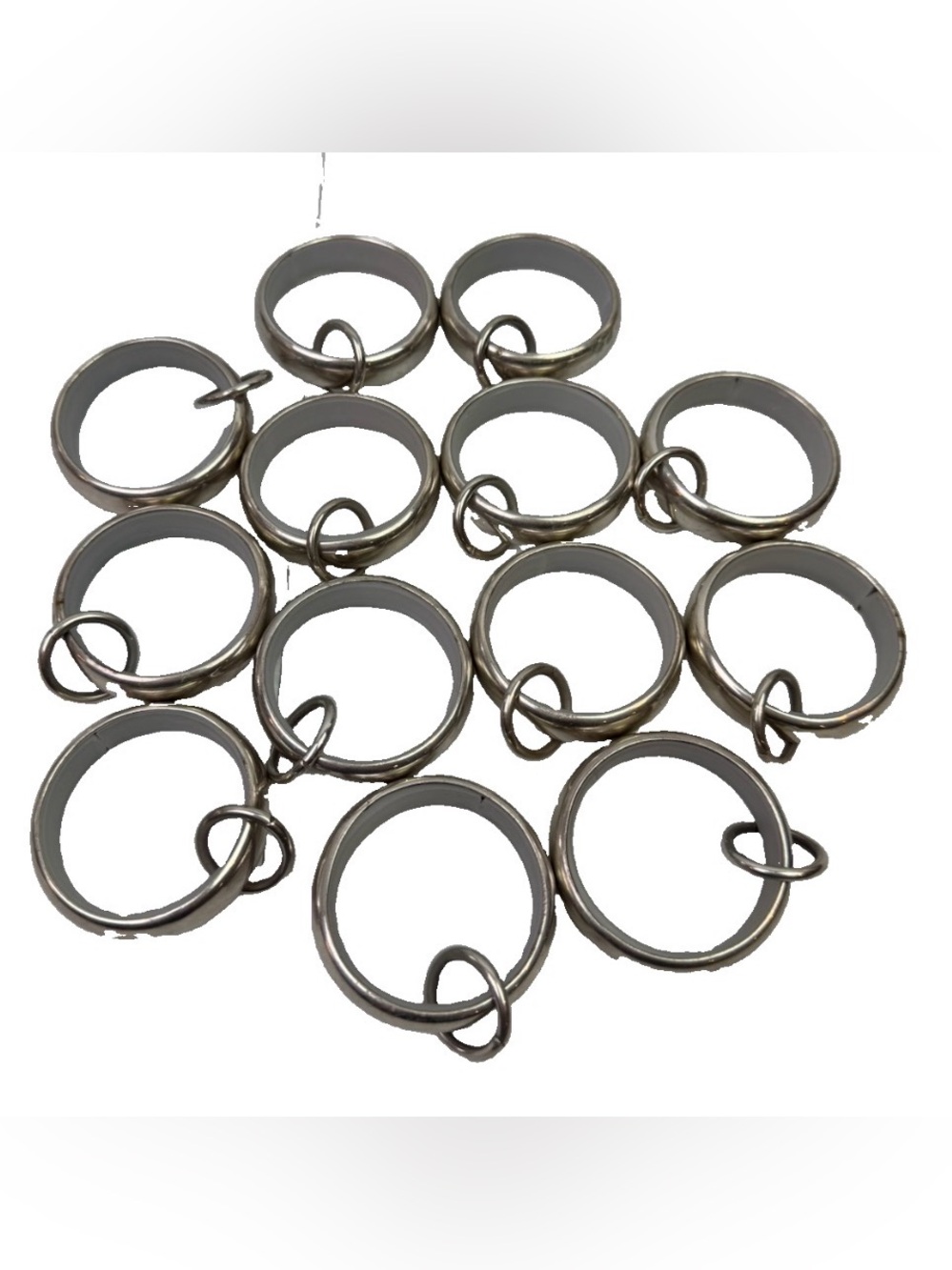 Set Of 13 Heavy Duty Quiet Glide Drapery Curtain Rings Brushed Nickel Silver 2”